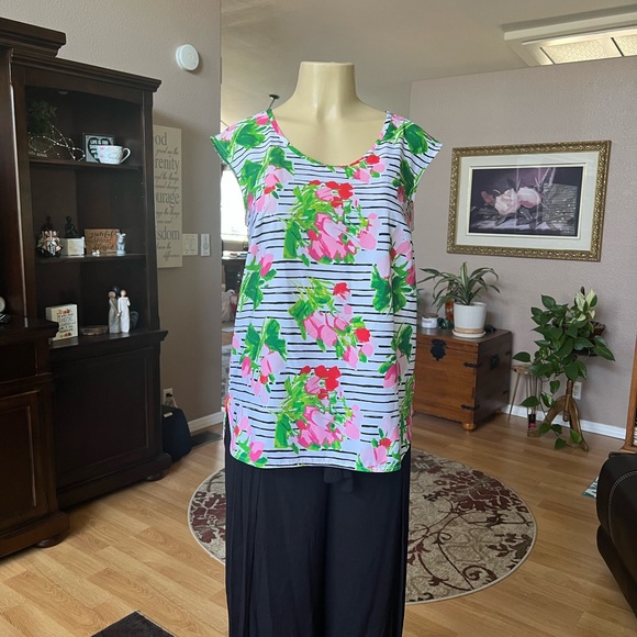 Merona pink, green, black & white sleeveless blouse-size M - Picture 5 of 10